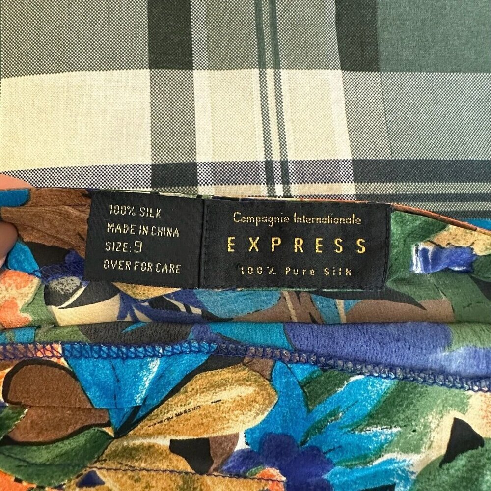Vintage Express Skirt Womens Sz 9 Silk Blue Multicolor Floral Wrap Maxi Y2K 90s - Picture 9 of 12
